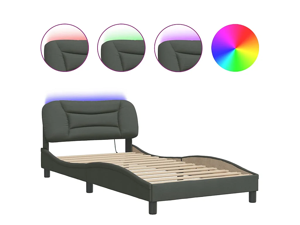 Bedframe met LED zonder matras "Hvar" 100x200 cm stof donkergrijs
