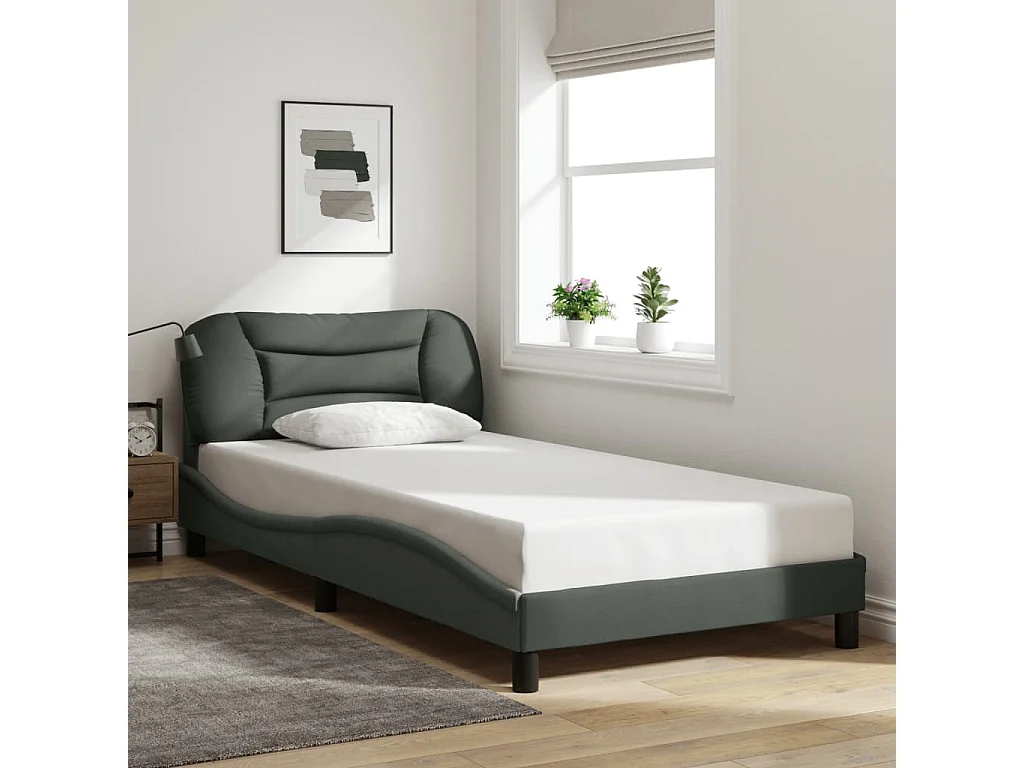 Bedframe met LED zonder matras "Hvar" 100x200 cm stof donkergrijs