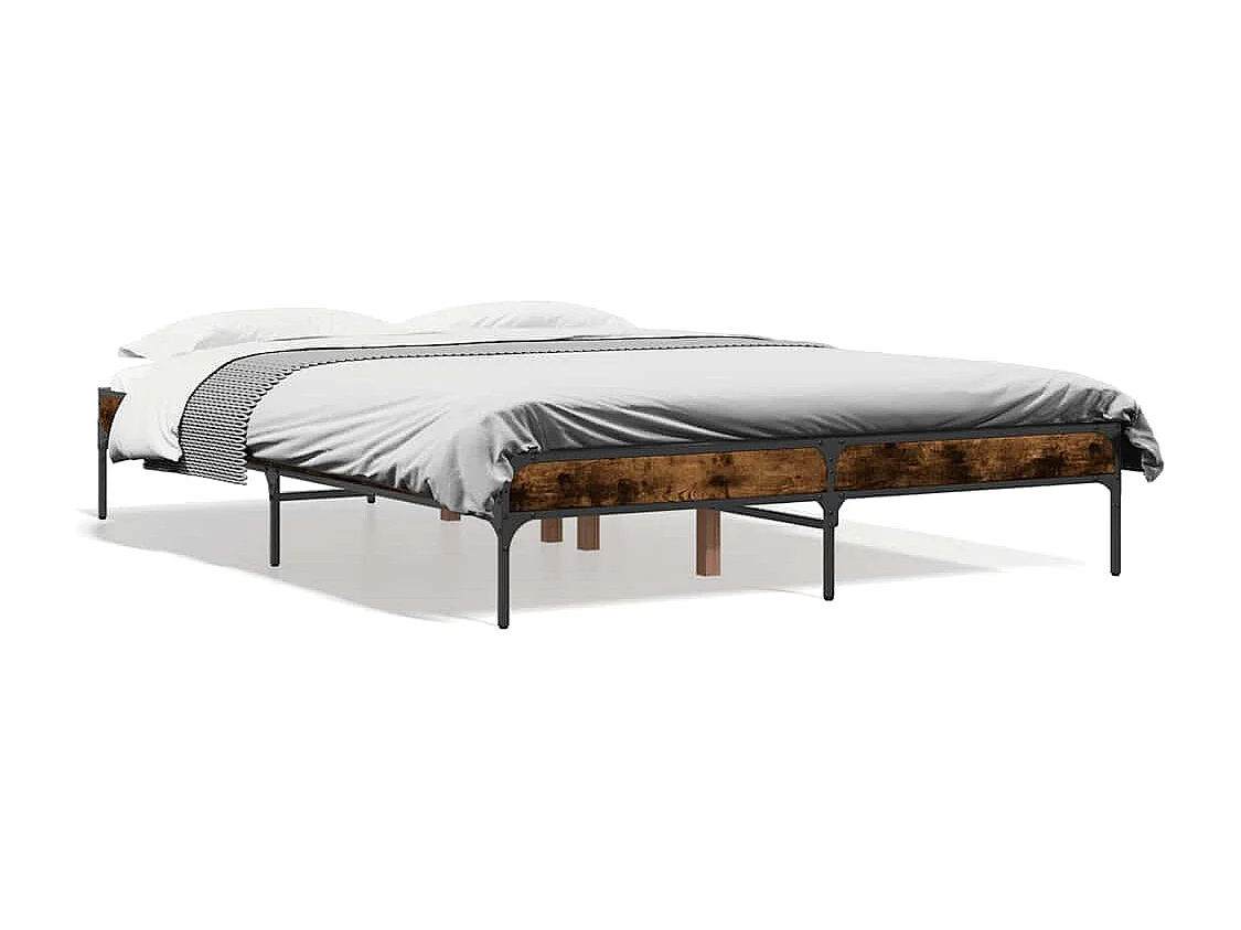 Cadre de lit sans matelas chêne fumé 135x190 cm