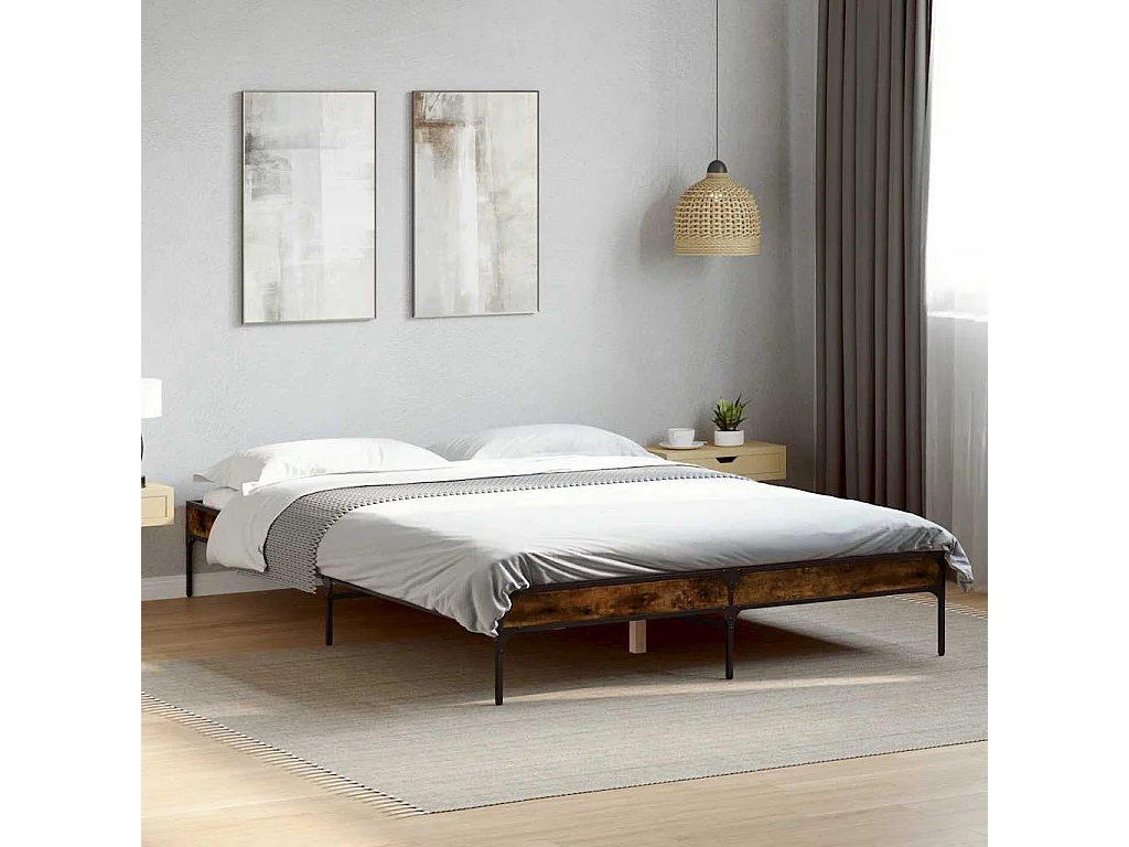 Cadre de lit sans matelas chêne fumé 135x190 cm