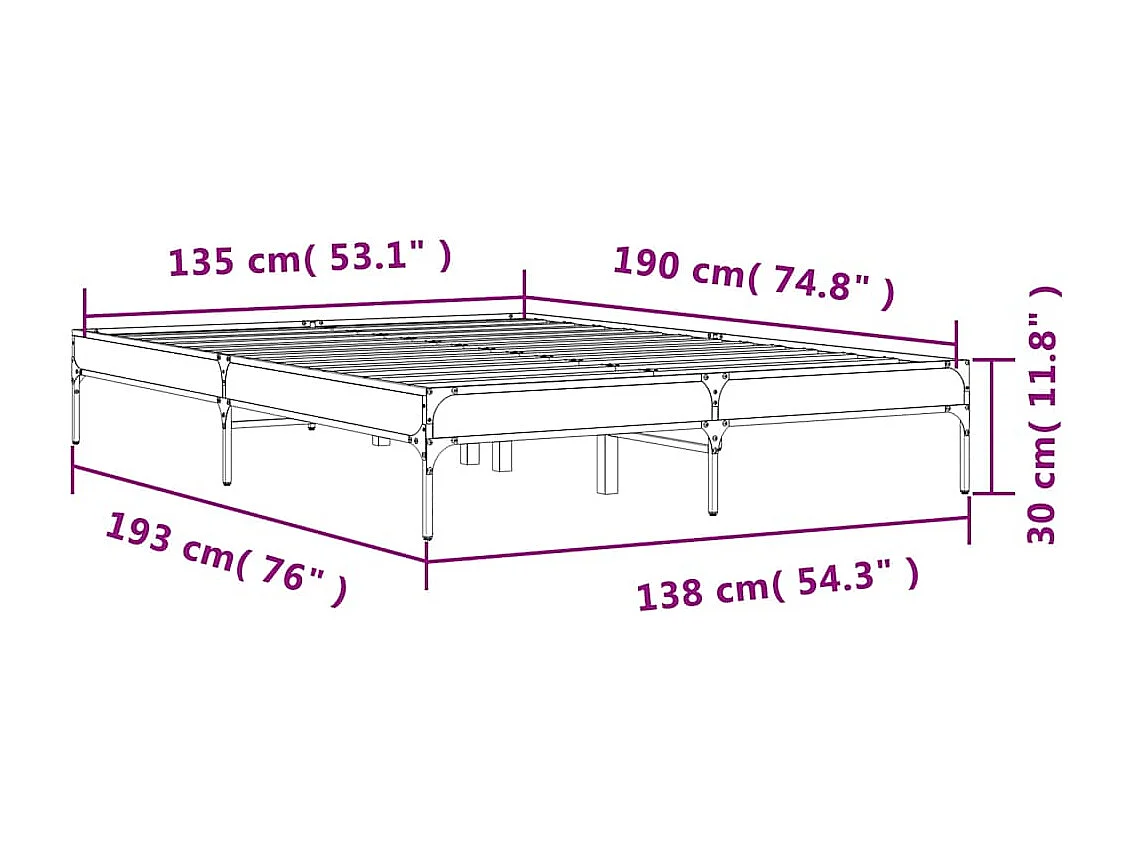 Cadre de lit sans matelas chêne fumé 135x190 cm