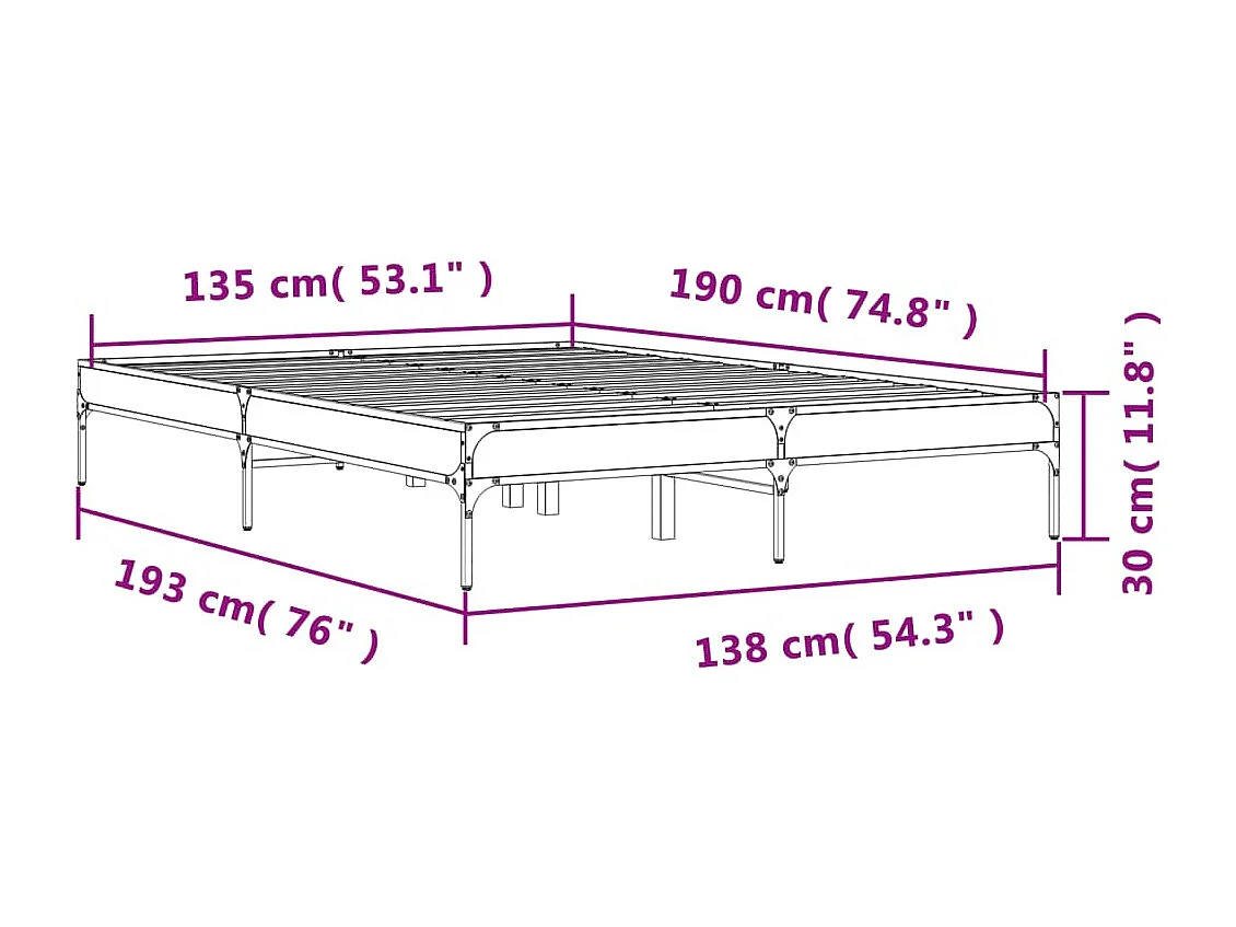 Cadre de lit sans matelas chêne fumé 135x190 cm