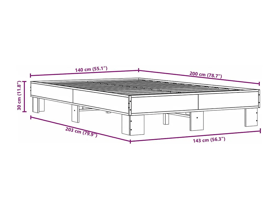 Bedframe bewerkt hout metaal sonoma eikenkleurig 140x200 cm