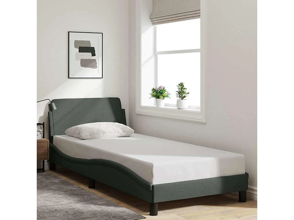 Cadre de lit Dover gris foncé 90x200 cm tissu