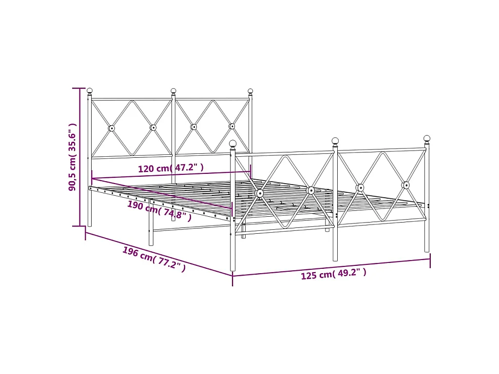 Bedframe met hoofd- en voeteneinde metaal zwart 120x190 cm