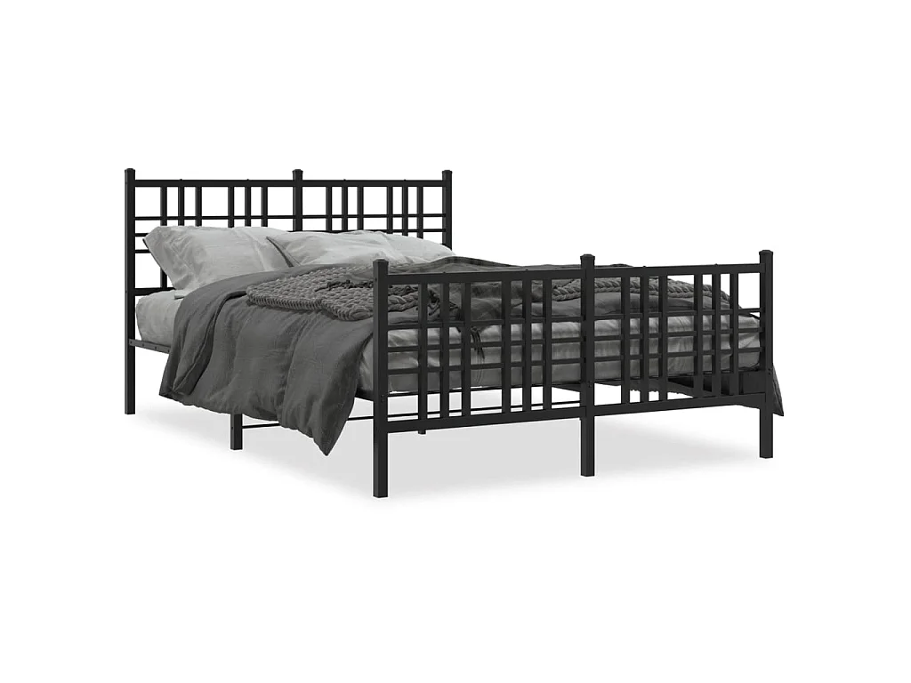 Estrutura de cama com cabeceira e pés 140x190 cm metal preto