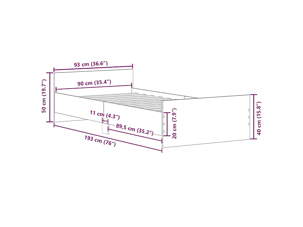 Bedframe bewerkt hout wit 90x190 cm