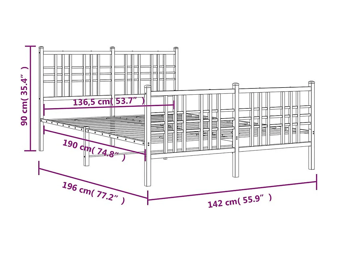 Giroletto con Testiera e Pediera Metallo Bianco 137x190 cm