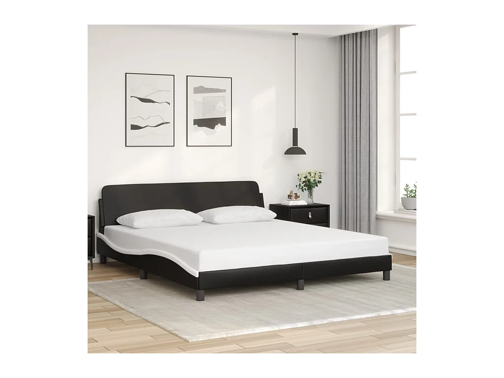 Cadre de lit sans matelas noir et blanc 180x200 cm similicuir