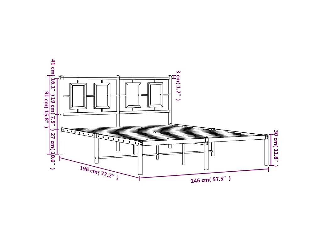Bedframe met hoofdbord metaal zwart 140x190 cm