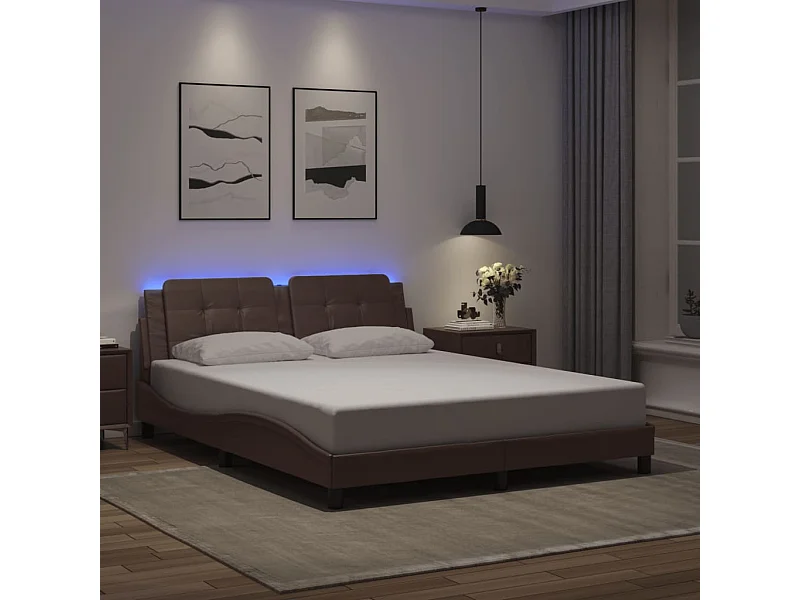 Cadre de lit avec LED sans matelas Zadar marron 160x200 cm