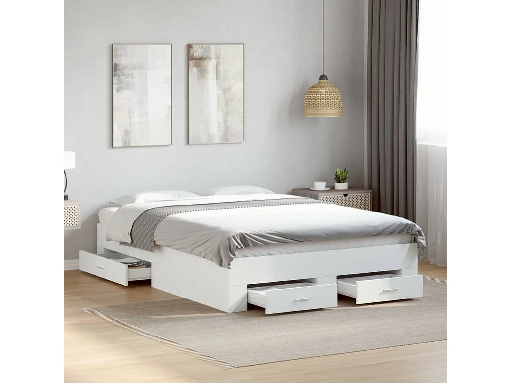 Bedframe met lades bewerkt hout wit 120x190 cm