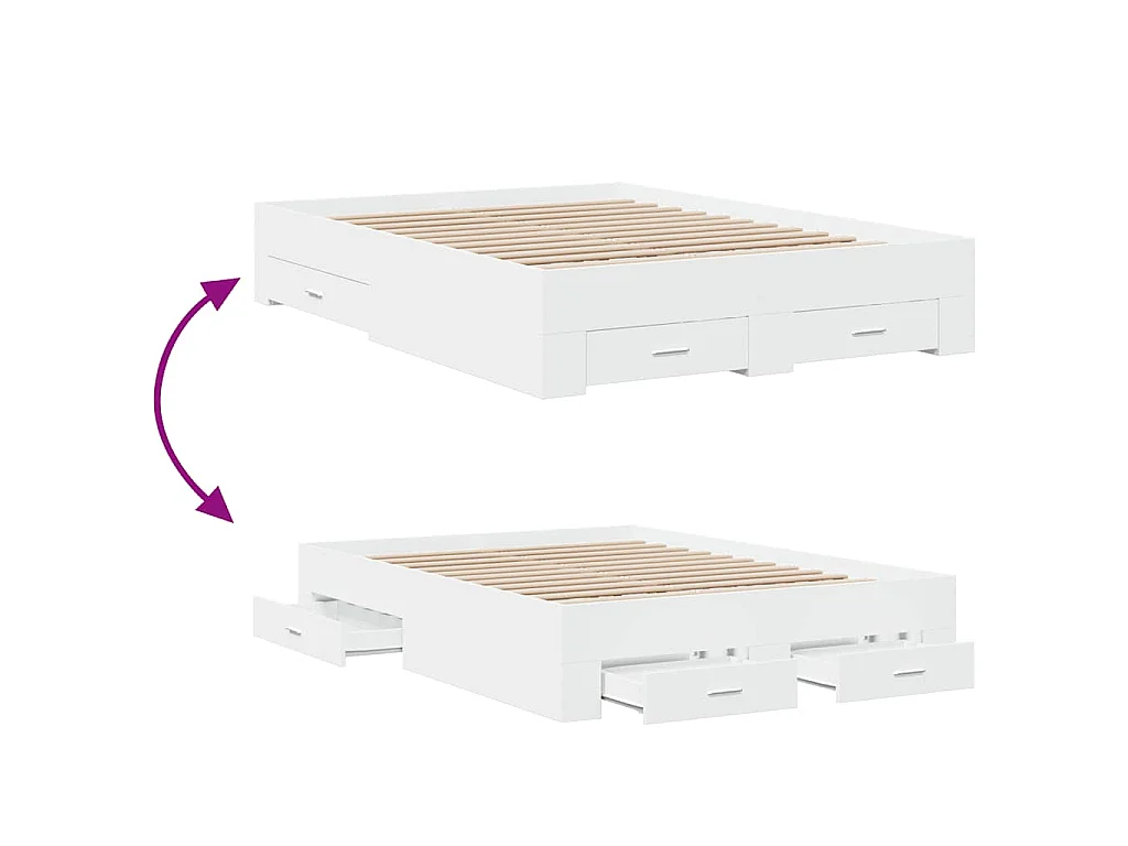 Cadre de lit avec tiroirs sans matelas blanc 120x190 cm