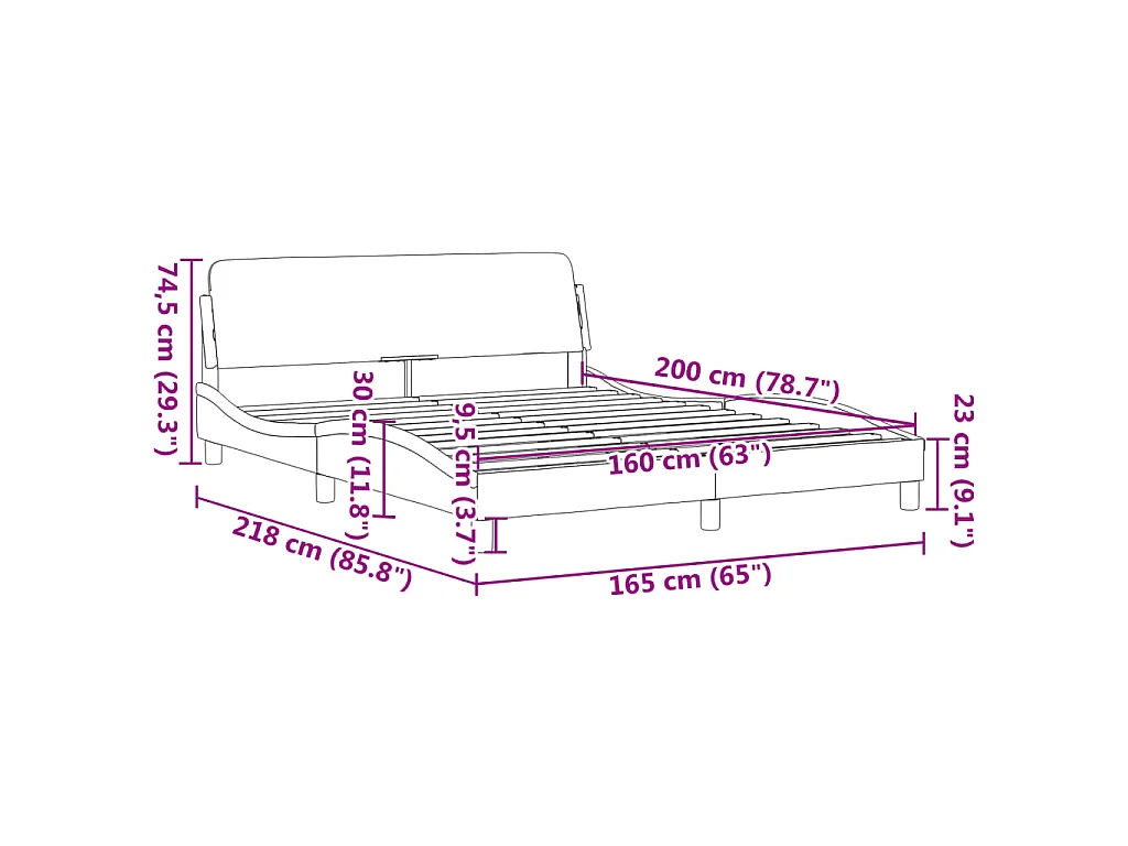 Cadre de lit Dover marron 160x200 cm similicuir