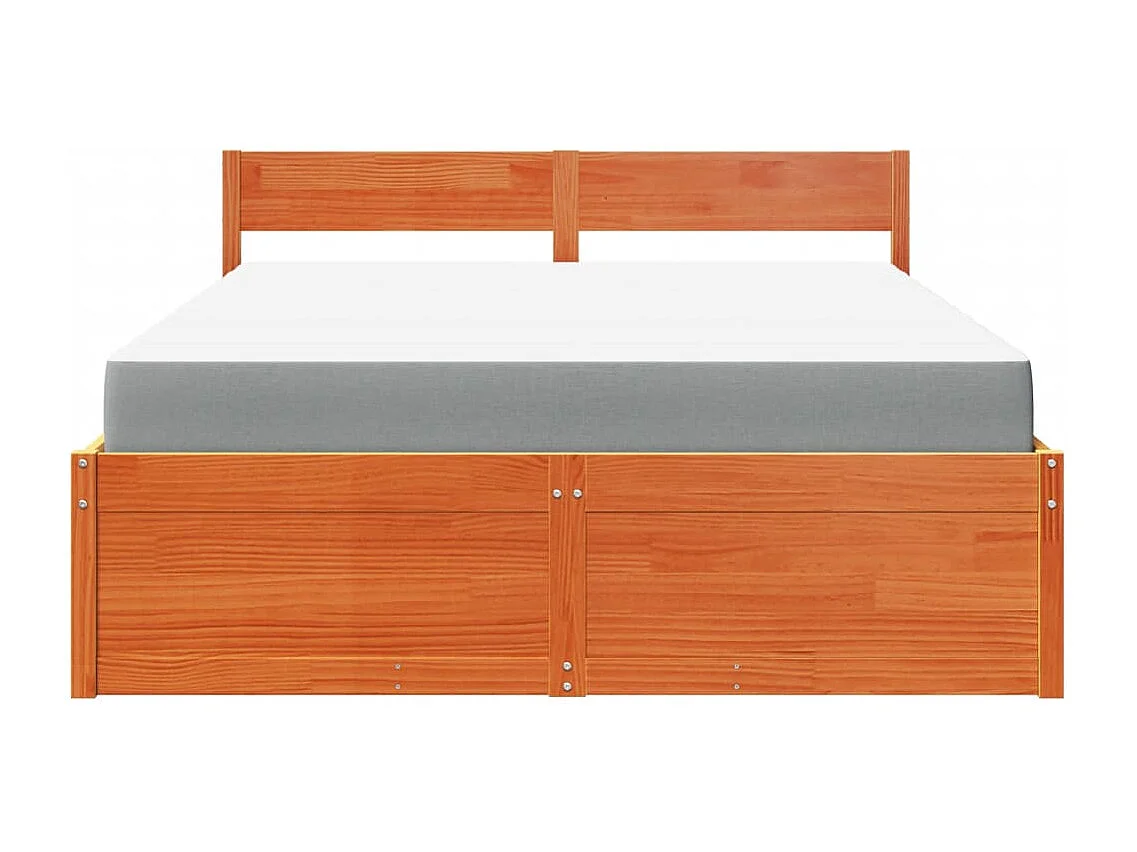 Letto Cassetti e Materasso Marrone Cera 140x200cm Massello Pino
