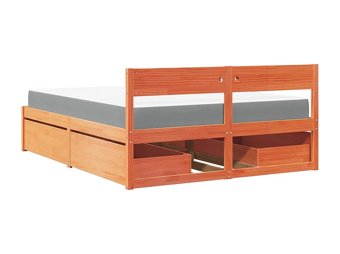 Letto Cassetti e Materasso Marrone Cera 140x200cm Massello Pino
