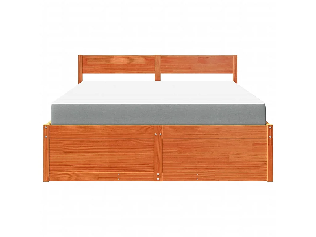 Letto Cassetti e Materasso Marrone Cera 140x200cm Massello Pino