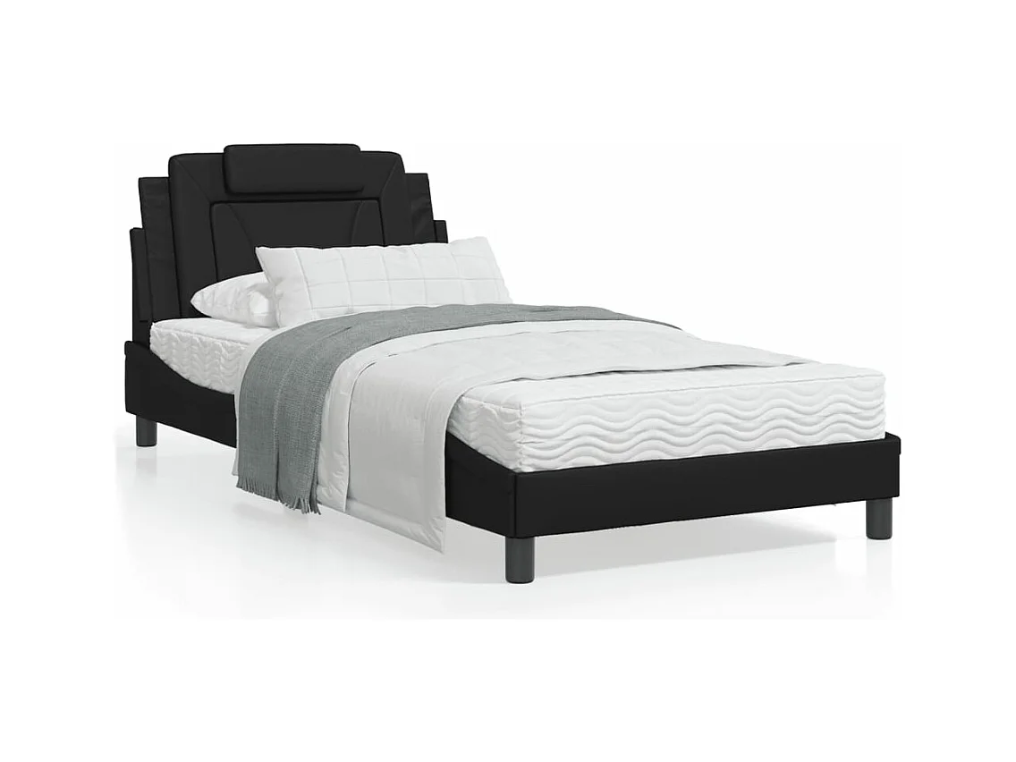 Lit avec matelas noir 100x200 cm similicuir