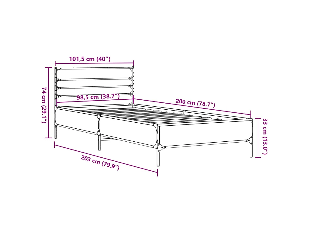 Cadre de lit sans matelas chêne fumé 100x200 cm