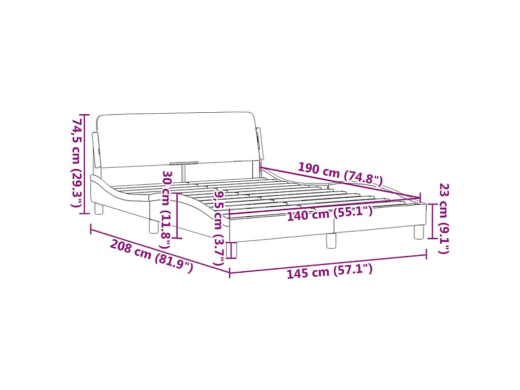 Cadre de lit Dover gris 140x190 cm similicuir