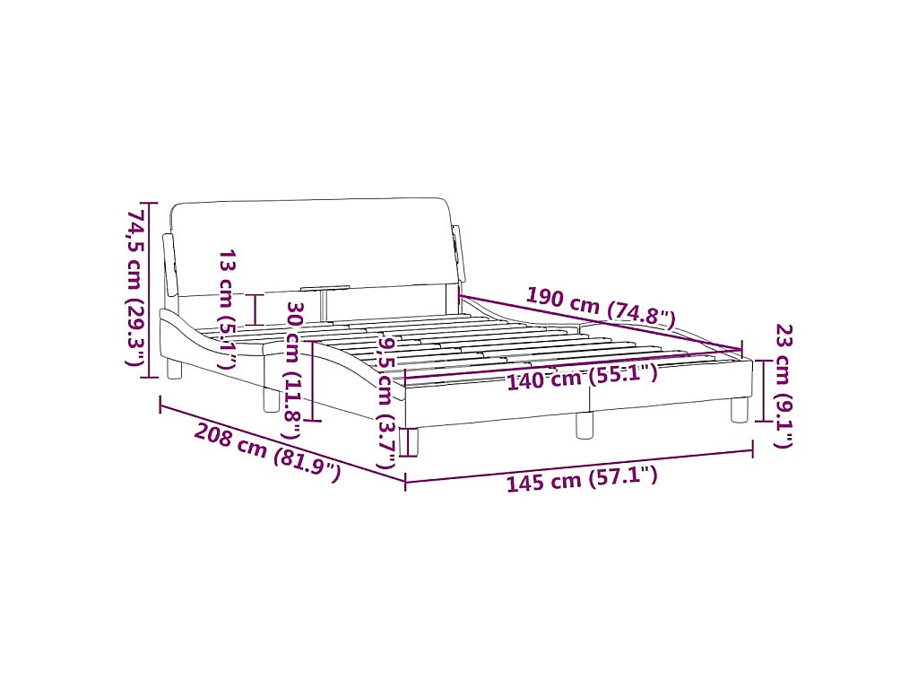 Cadre de lit Dover gris 140x190 cm similicuir