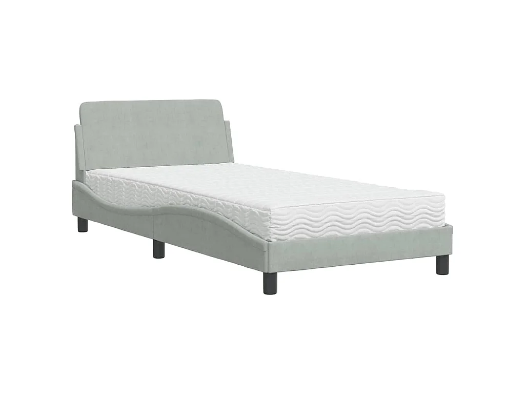 Lit avec matelas Dover gris clair 100x200 cm velours