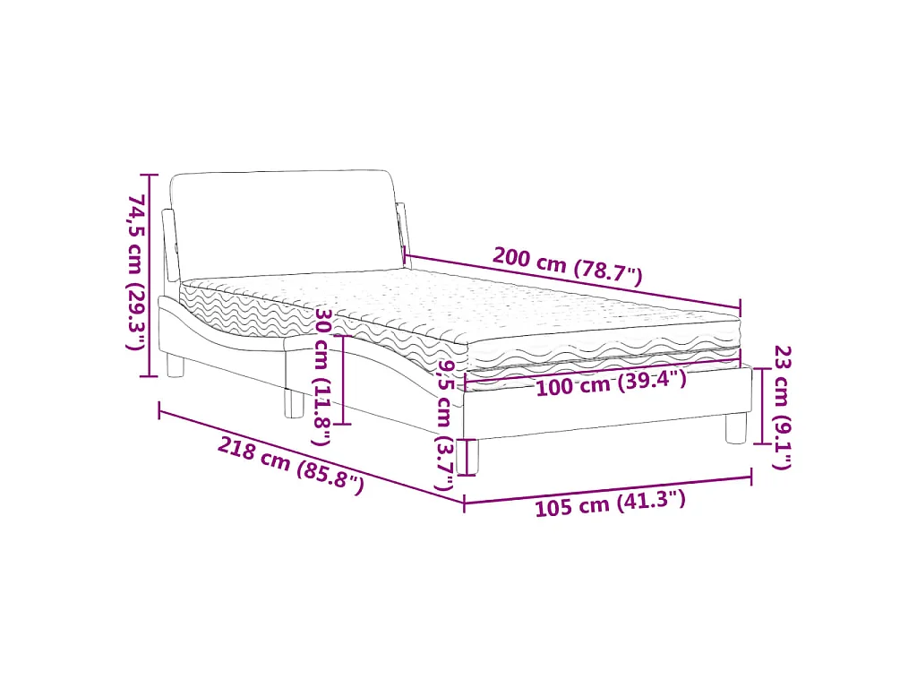 Lit avec matelas Dover gris clair 100x200 cm velours