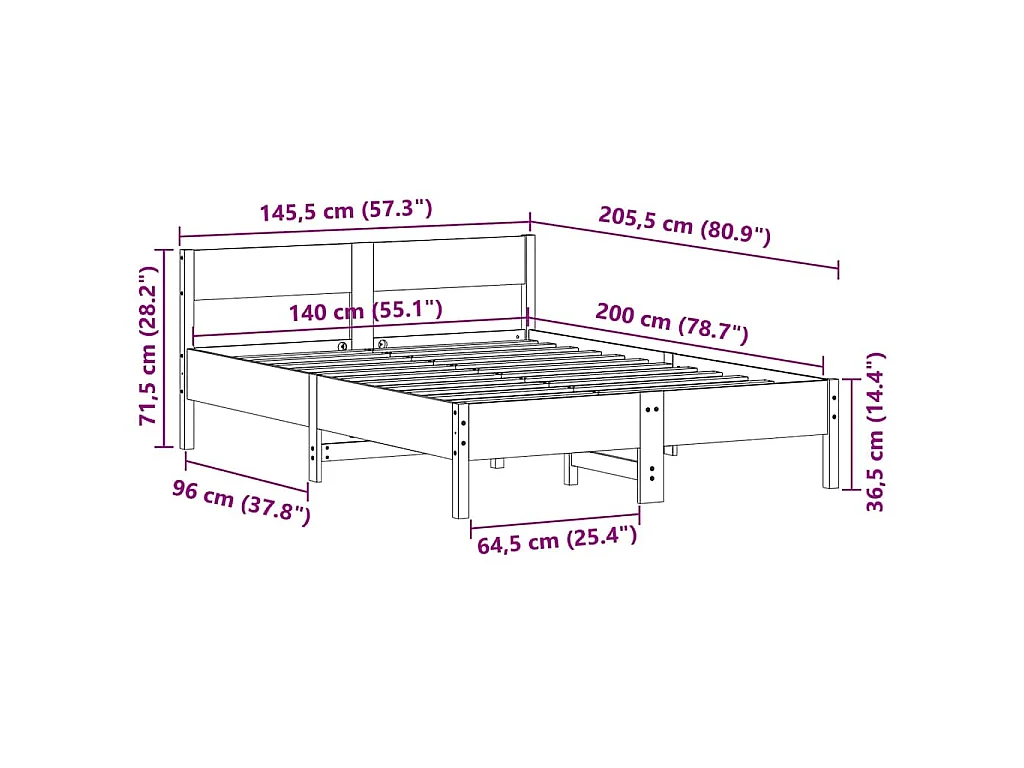 Bedframe zonder matras massief grenenhout wasbruin 140x200 cm