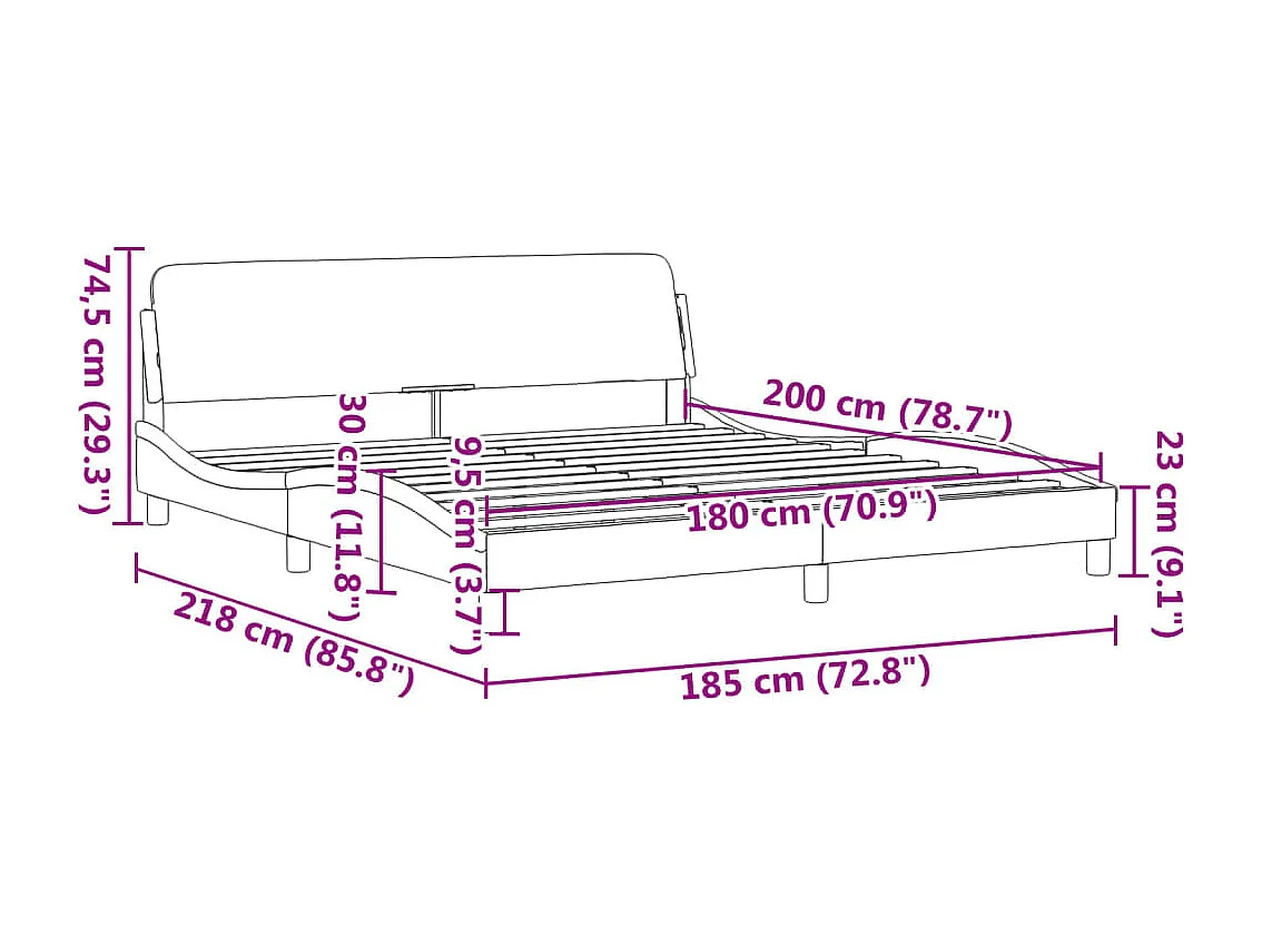 Estrutura de cama Dover 180x200cm couro artificial cinzento