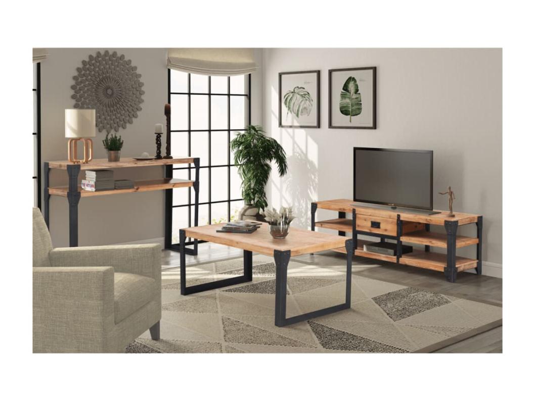 Conjunto de muebles de salón 3 piezas madera maciza de acacia