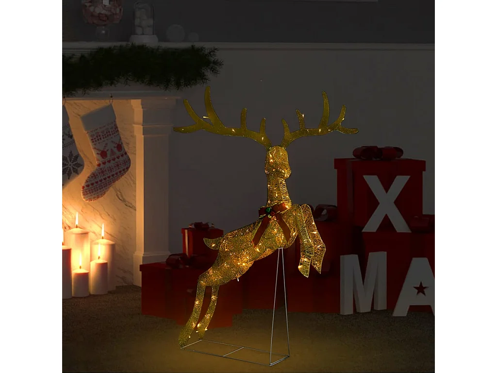 Rena voadora de Natal decorativa 120 LEDs branco quente dourado