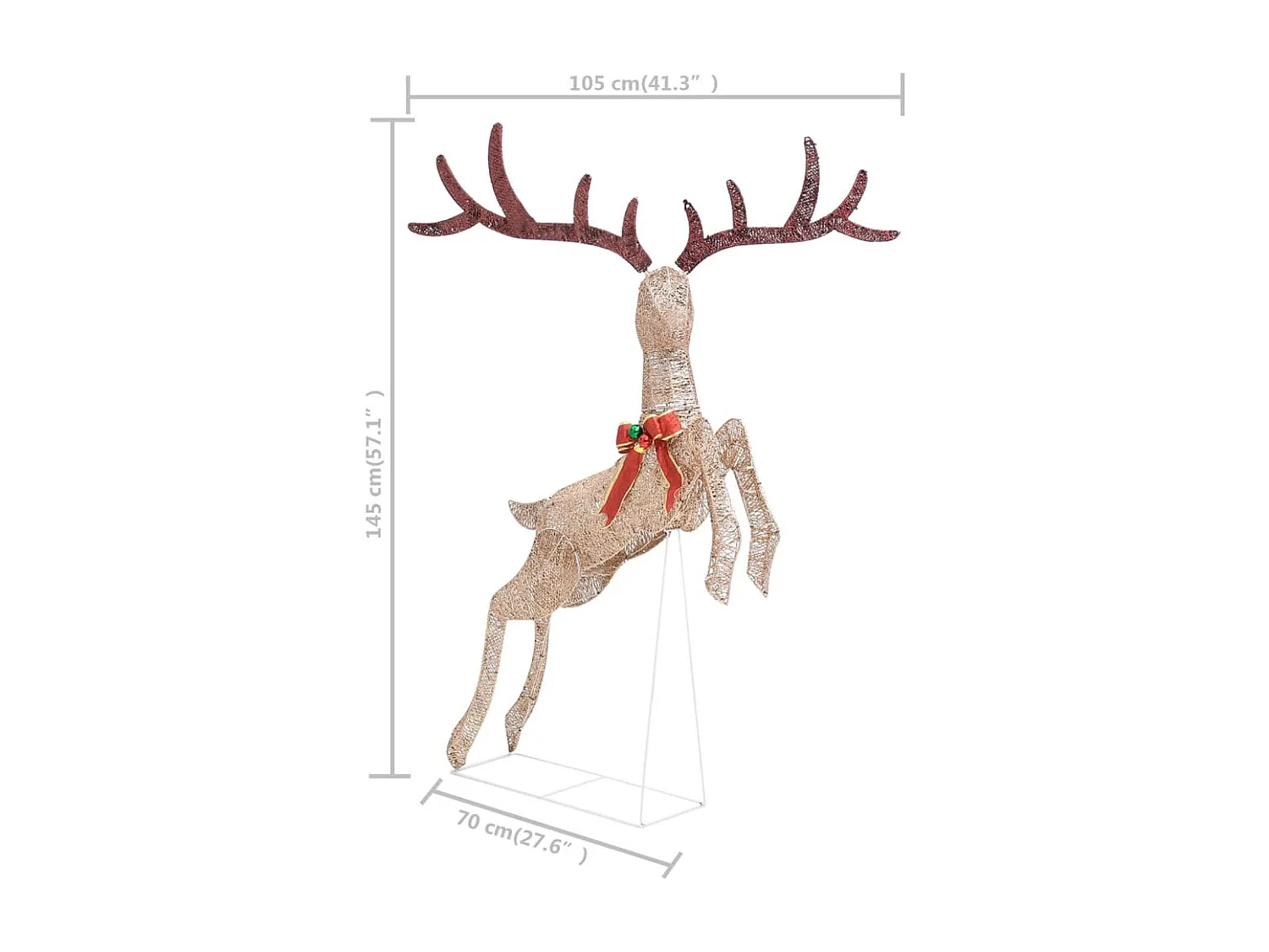 Rena voadora de Natal decorativa 120 LEDs branco quente dourado