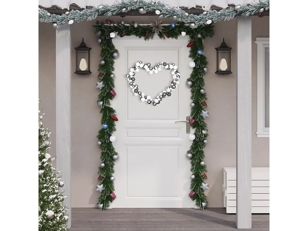 Corona de bolas de Navidad poliestireno blanco y gris 175 cm