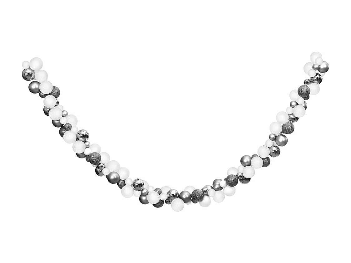 Corona de bolas de Navidad poliestireno blanco y gris 175 cm