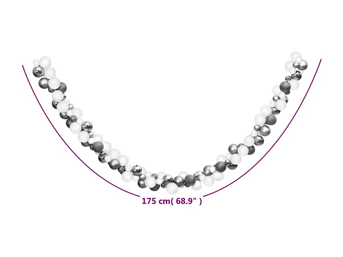 Corona de bolas de Navidad poliestireno blanco y gris 175 cm