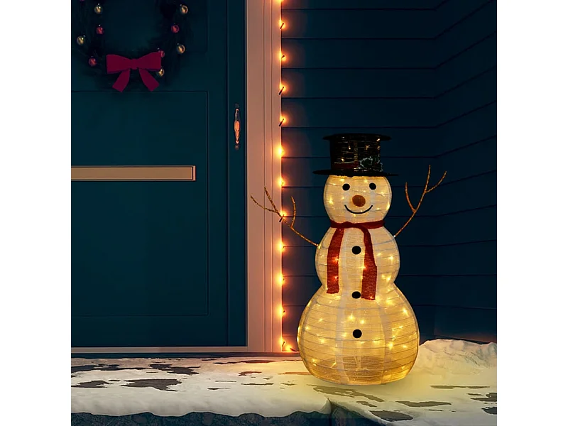 LED-Schneemann Weihnachtsfigur Luxus-Stoff 90 cm