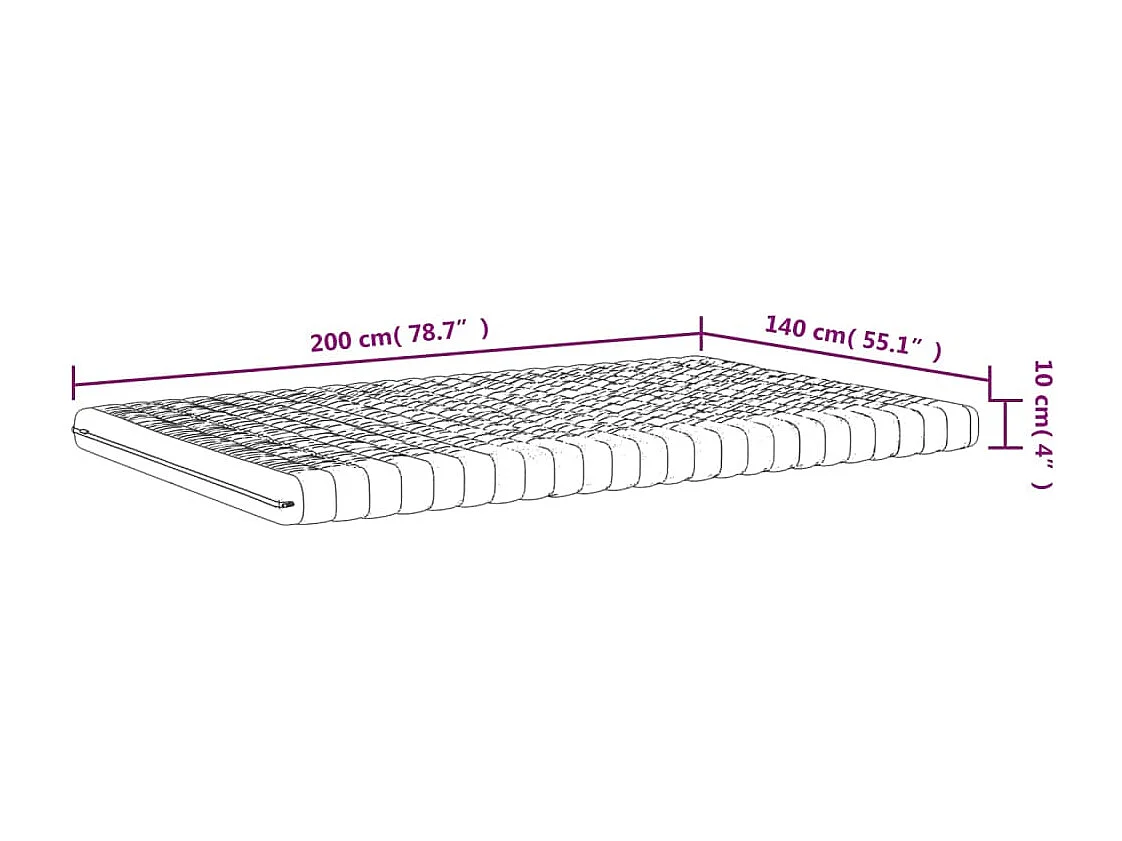 Matelas en mousse blanc 140x200 cm 7 zones dureté 20 ILD