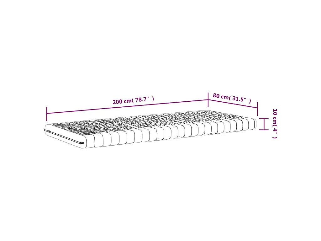 Matelas en mousse blanc 80x200 cm 7 zones dureté 20 ILD