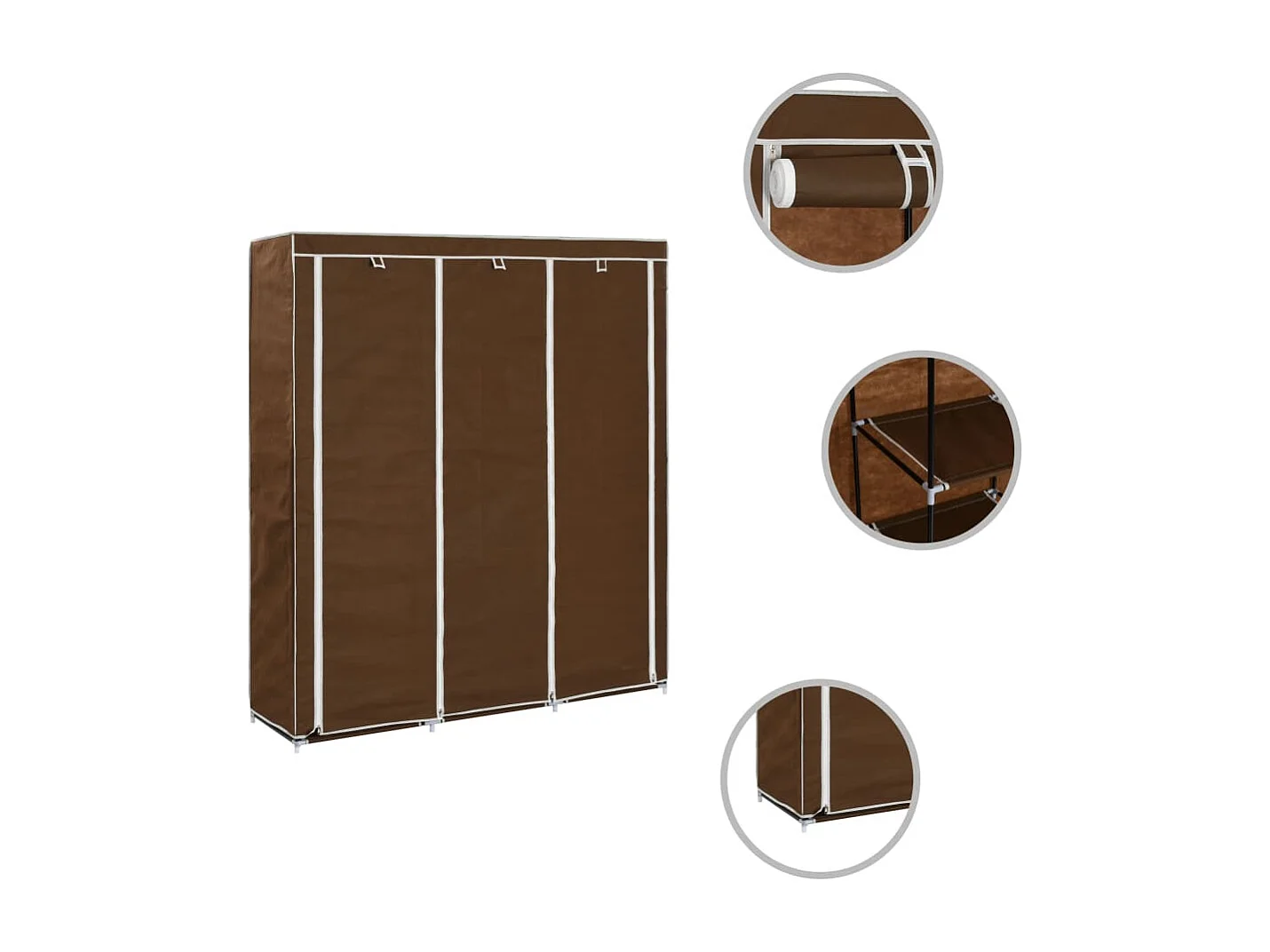 Kleiderschrank mit Fächern und Stangen Braun 150x45x175cm Stoff