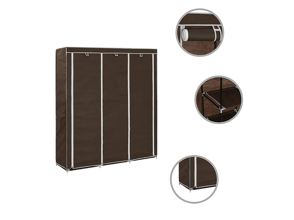 Armadio con Scomparti e Aste Marrone 150x45x175 cm in Tessuto