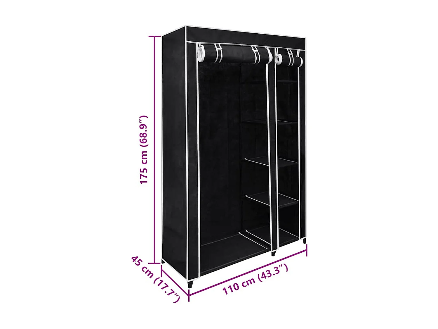 Faltbarer Stoffschrank Schwarz 110 x 45 x 175 cm