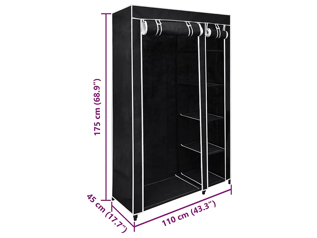 Roupeiro dobrável preto 110 x 45 x 175 cm