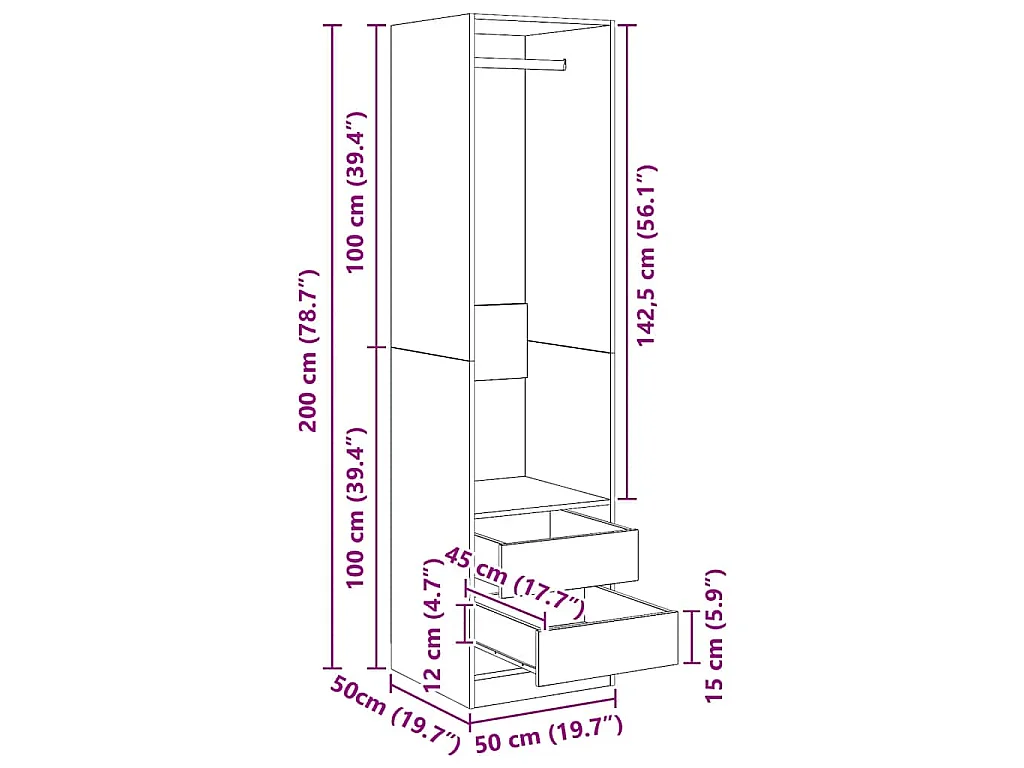 Garde-robe avec tiroirs Chêne sonoma Bois d'ingénierie