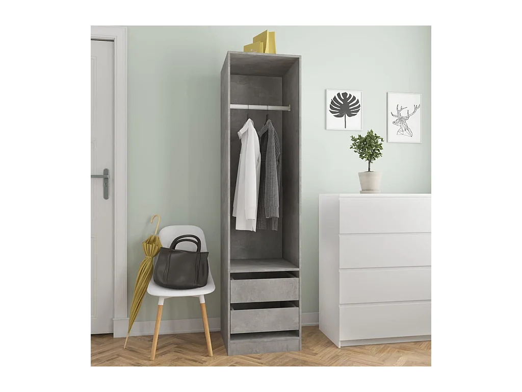 Garde-robe avec tiroirs Gris béton 50x50x200 cm Bois ingénierie