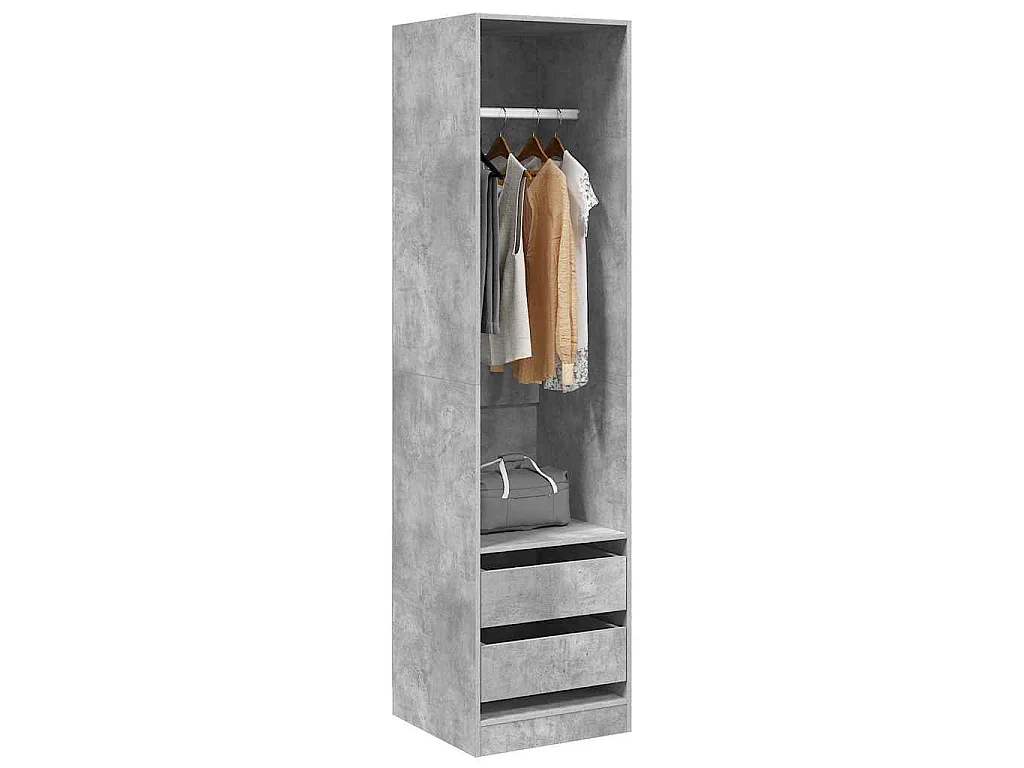 Kledingkast met lades 50x50x200 cm bewerkt hout betongrijs