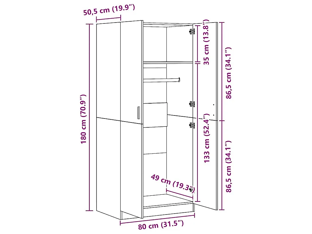 Garde-robe Noir 80x52x180 cm Bois d’ingénierie