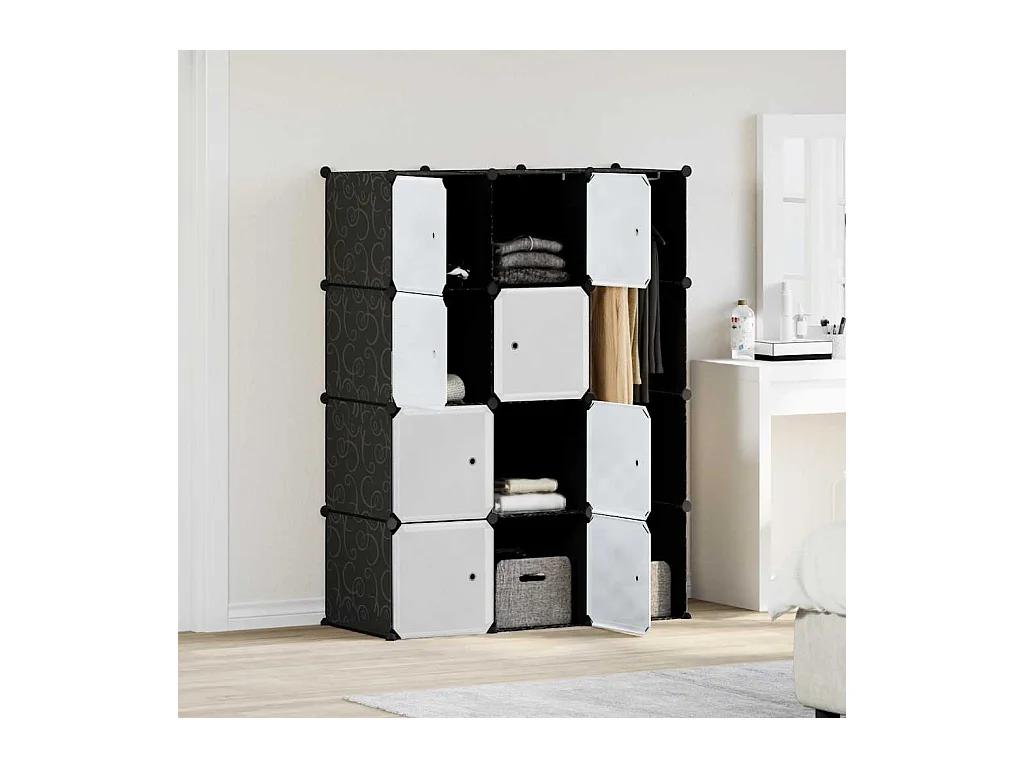 Armoire modulaire 9 compartiments noir et blanc 109x36,5x143 cm