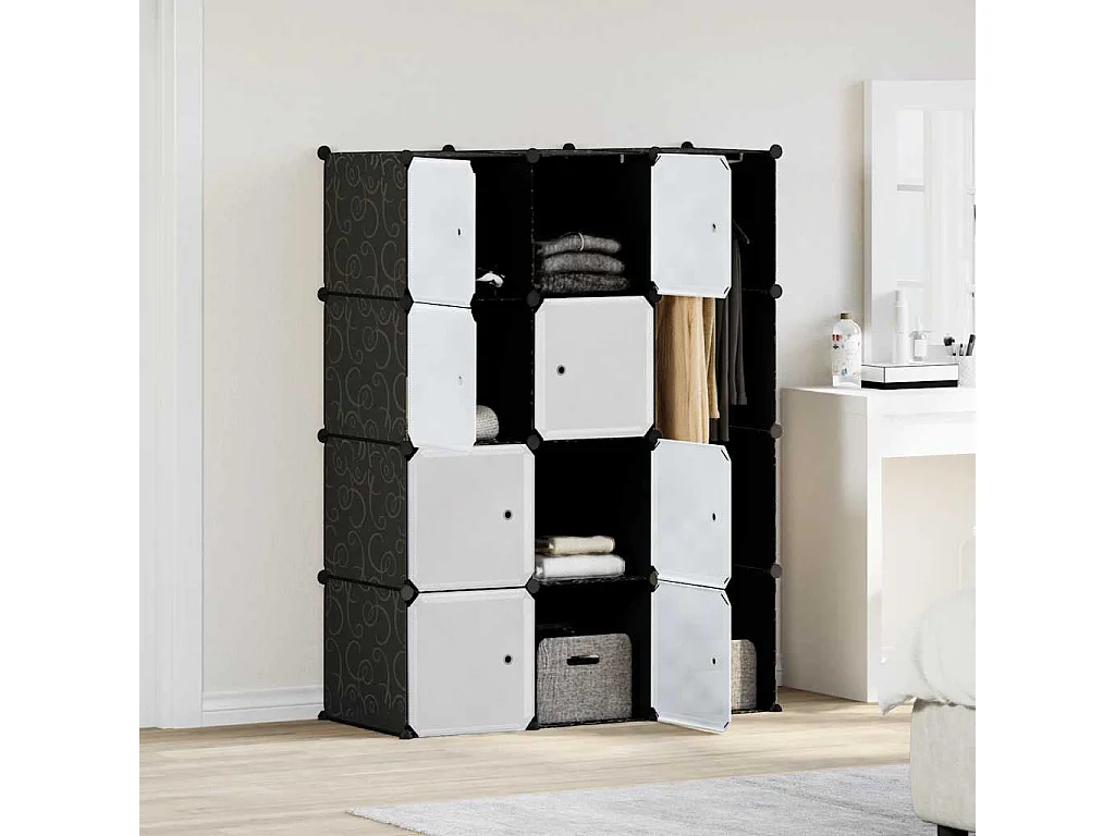 Armário plástico modular 9 gavetas 109x36,5x143 cm preto branco