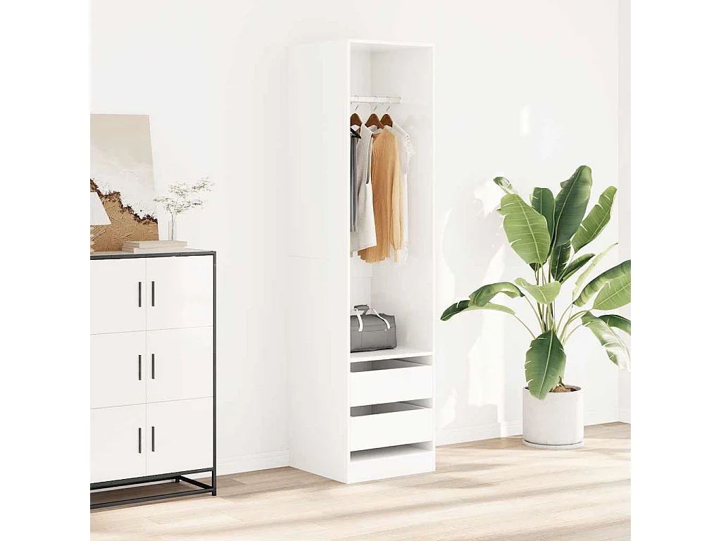 Garde-robe avec tiroirs Blanc brillant Bois d'ingénierie