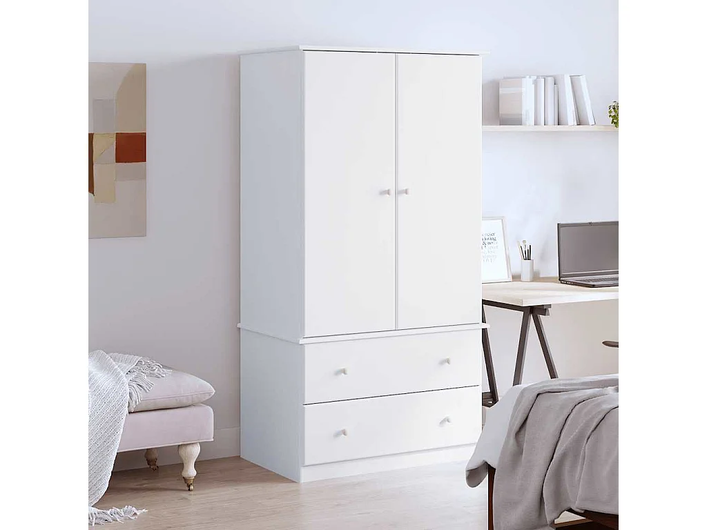 Kledingkast ALTA 90x55x170 cm massief grenenhout wit